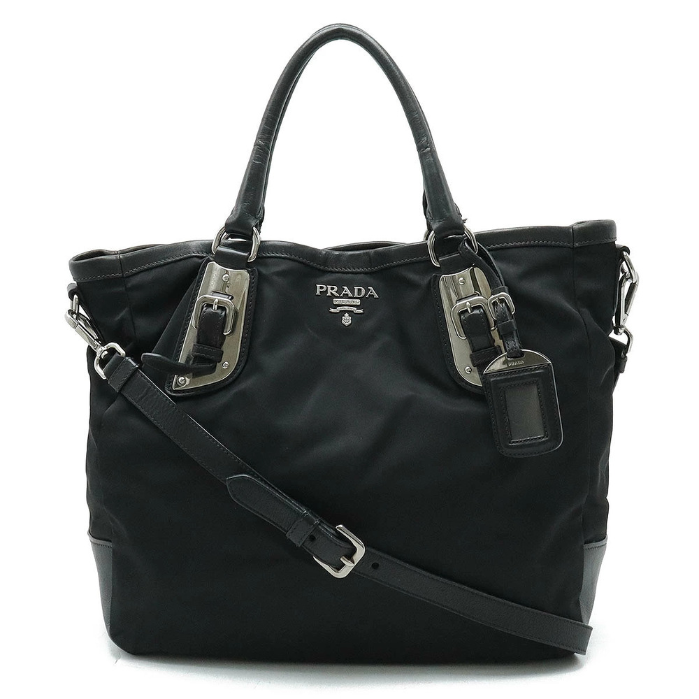 Prada Tote Tessuto Saffiano Bag Shoulder Leather NERO Black
